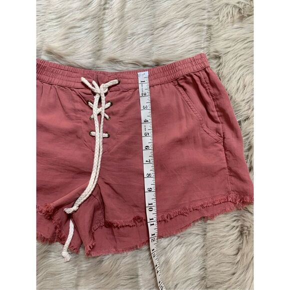 Aerie Lace Up Distressed Frayed Beach Shorts Mauve Medium - Picture 6 of 8